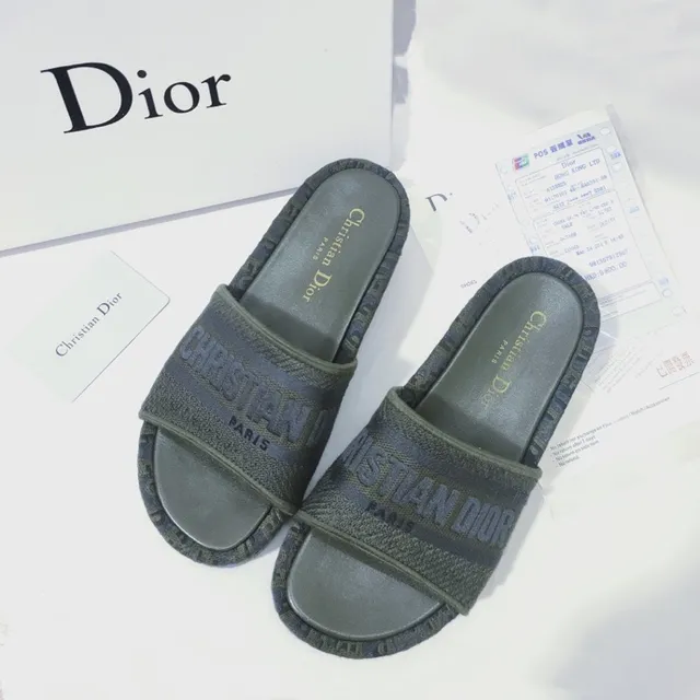 Dior Slide Olive Green Monogrammed Strap Slippers 5