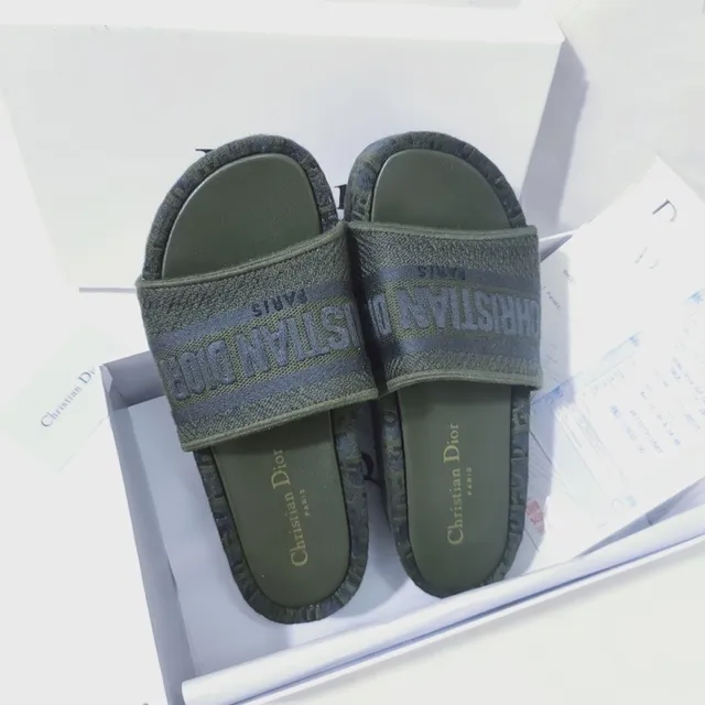 Dior Slide Olive Green Monogrammed Strap Slippers 6