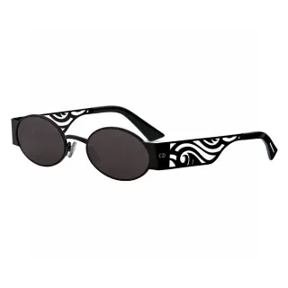 Dior So Real Black Gray Oval Lenses Cutout Wave-Pattern Temples Sunglasses