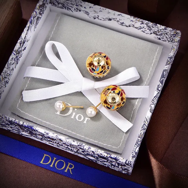 Dior Tribales Gold-Tone Multicolor Enamel and Pearl Stud Earrings 2