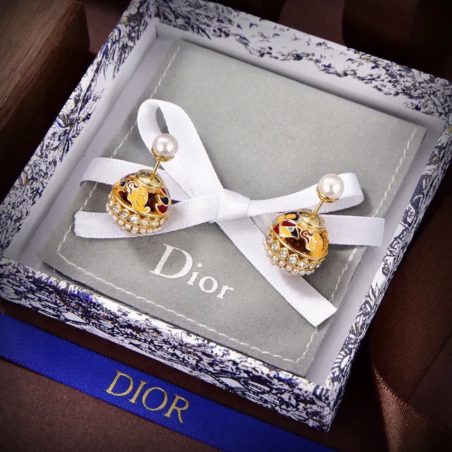 Dior Tribales Gold-Tone Multicolor Enamel and Pearl Stud Earrings 3