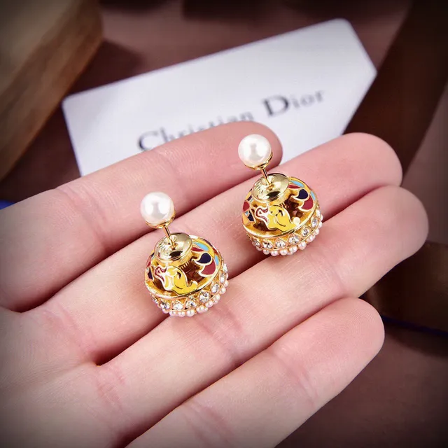 Dior Tribales Gold-Tone Multicolor Enamel and Pearl Stud Earrings 4