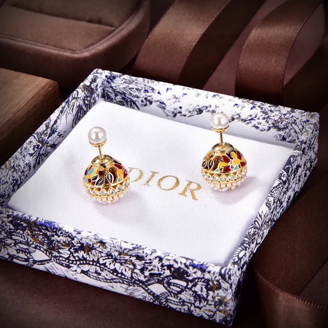 Dior Tribales Gold-Tone Multicolor Enamel and Pearl Stud Earrings 6