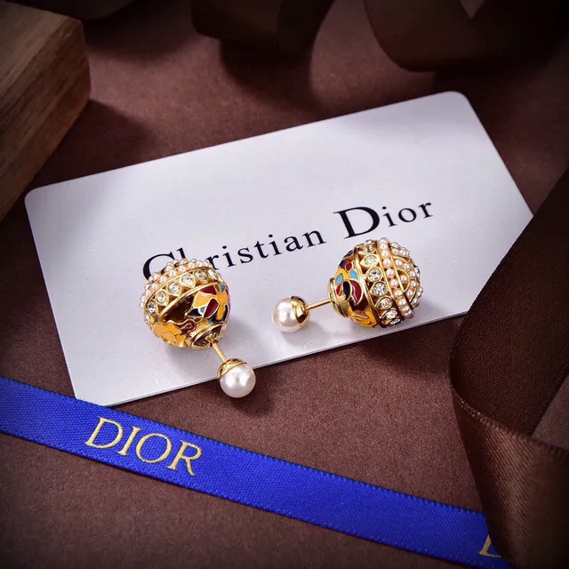 Dior Tribales Gold-Tone Multicolor Enamel and Pearl Stud Earrings 7