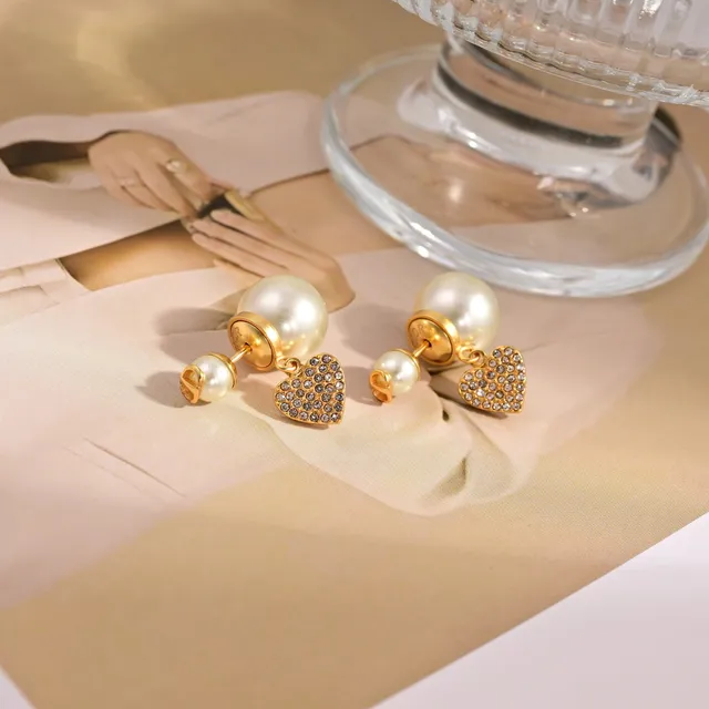 Dior Tribales Gold-Tone Pearl and Crystal Heart Earrings 5