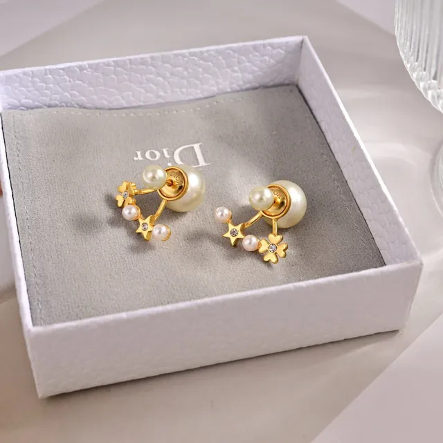 Dior Tribales Boucles d'oreilles doré blanc résine perle florale 4