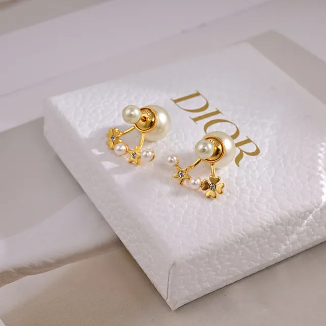 Dior Tribales Boucles d'oreilles doré blanc résine perle florale 6