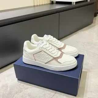 Dior White Beige Low-Top Embossed Oblique Monogram Lifestyle Sneakers