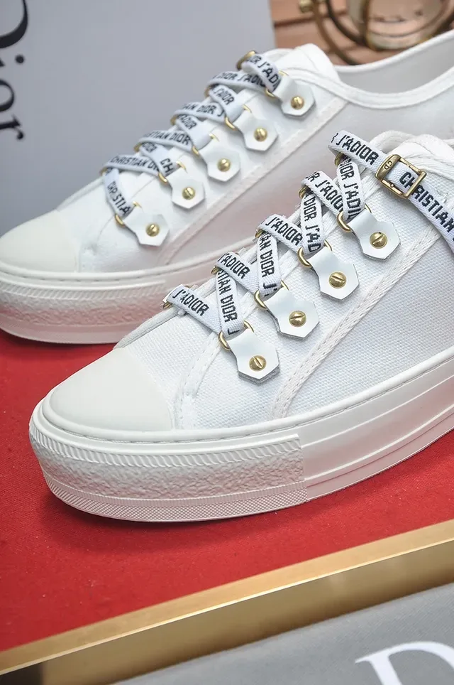 Dior White Gold Canvas Upper Strap Lacing System Lifestyle Sneakers 2
