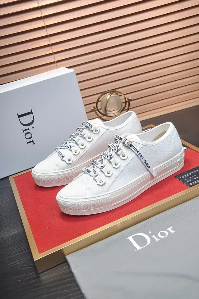 Dior White Gold Canvas Upper Strap Lacing System Lifestyle Sneakers 4