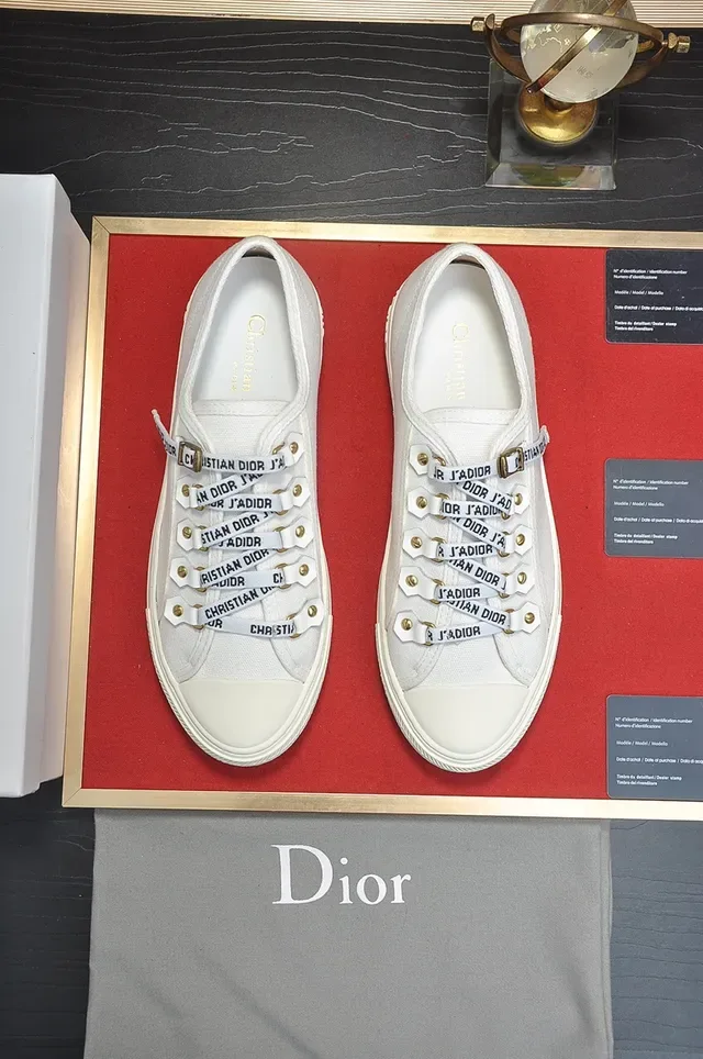 Dior White Gold Canvas Upper Strap Lacing System Lifestyle Sneakers 5