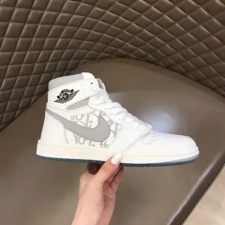 Dior White Gray High-Top Monogrammed Basketball Shoes