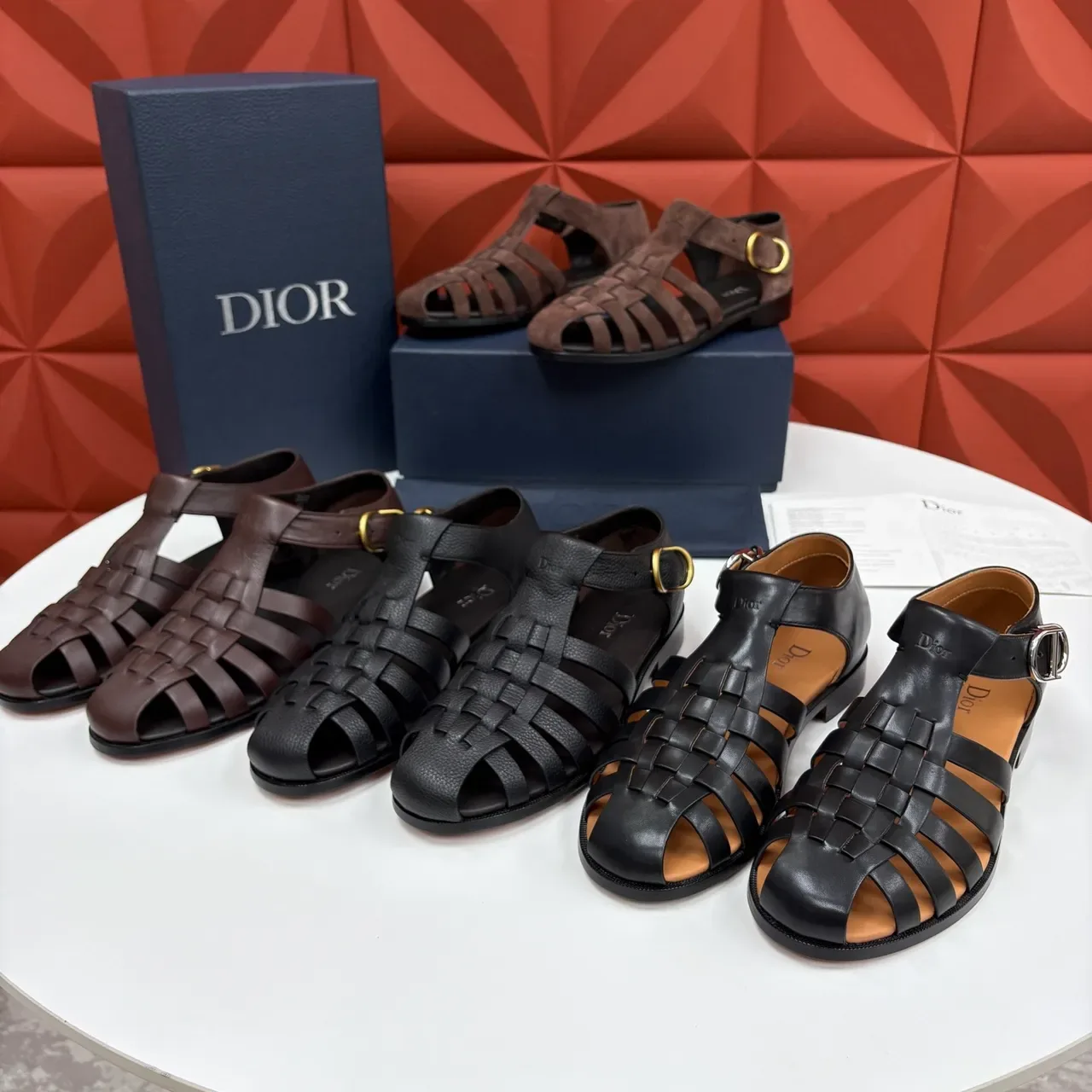 Dior Woven T-Strap Buckle Gladiator Sandals 2