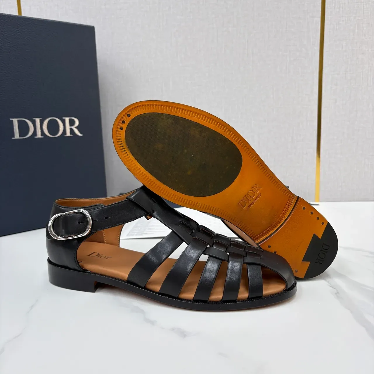 Dior Woven T-Strap Buckle Gladiator Sandals 3