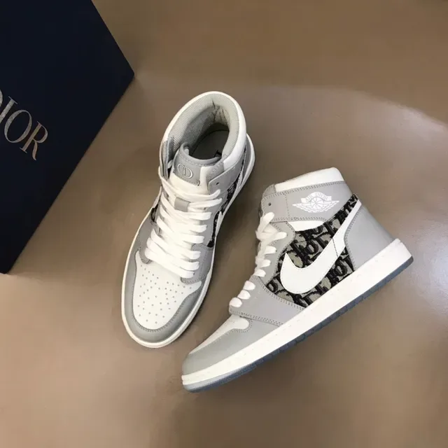 Dior x Air Jordan 1 High Cinza Monograma Oblíquo Tênis Lifestyle 9