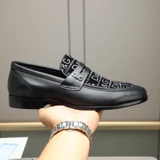 Dolce & Gabbana Portofino Black Leather Monogram-Print Vamp Loafer