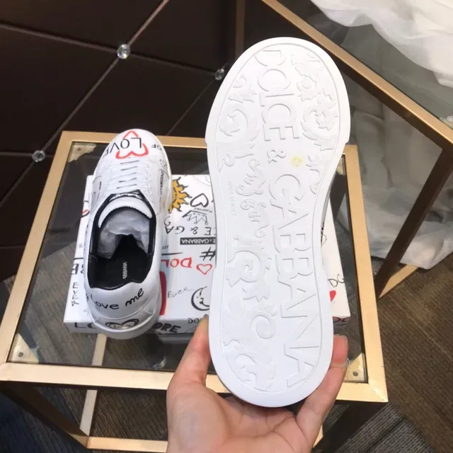 Dolce & Gabbana White Black Hand-Drawn Graffiti Graphics Leather Upper Lifestyle Sneakers 4