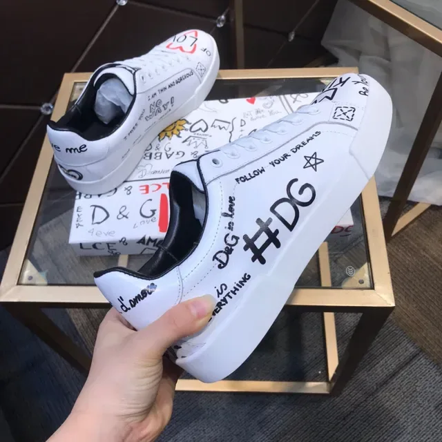 Dolce & Gabbana White Black Hand-Drawn Graffiti Graphics Leather Upper Lifestyle Sneakers 5