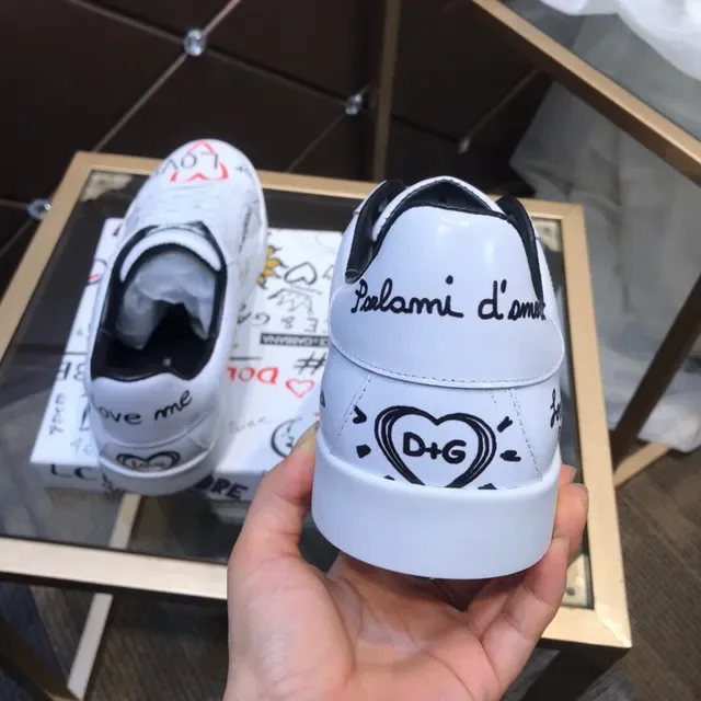 Dolce & Gabbana White Black Hand-Drawn Graffiti Graphics Leather Upper Lifestyle Sneakers 6