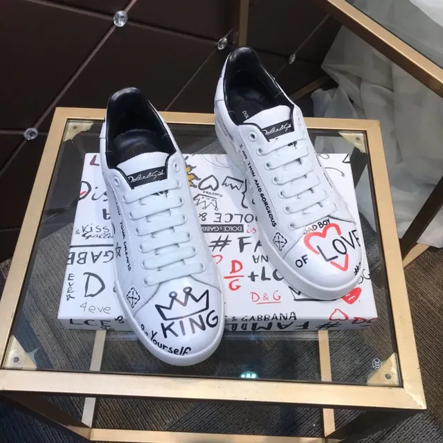Dolce & Gabbana White Black Hand-Drawn Graffiti Graphics Leather Upper Lifestyle Sneakers 7