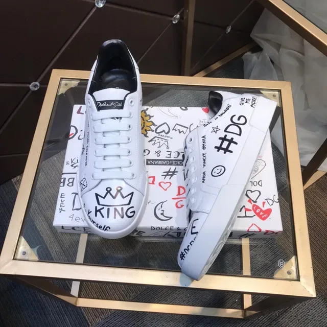 Dolce & Gabbana White Black Hand-Drawn Graffiti Graphics Leather Upper Lifestyle Sneakers 8