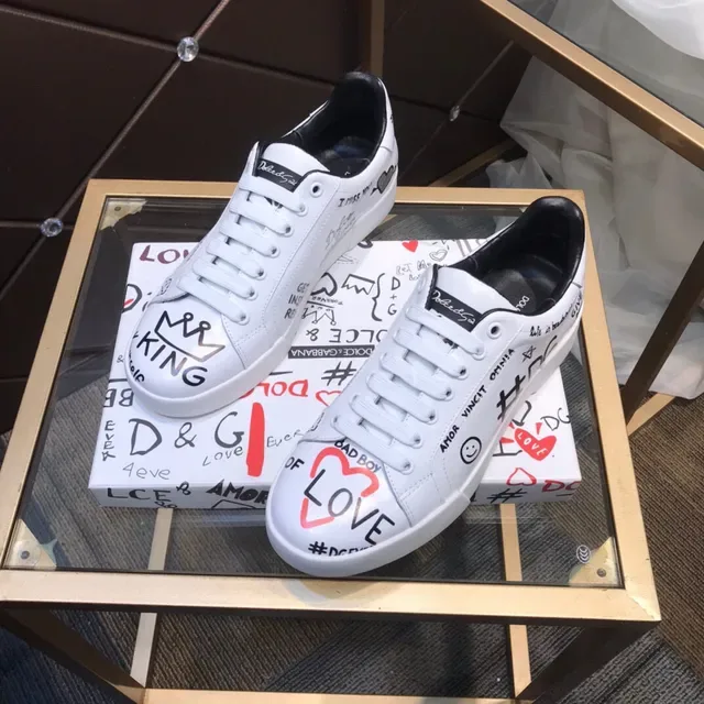 Dolce & Gabbana White Black Hand-Drawn Graffiti Graphics Leather Upper Lifestyle Sneakers 9