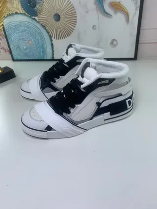 Dolce & Gabbana White Black High-Top Strap-Accented Sneakers 2