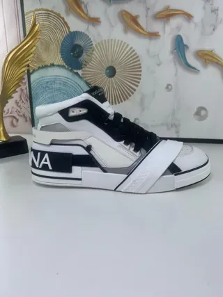 Dolce & Gabbana White Black High-Top Strap-Accented Sneakers 3