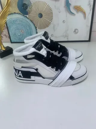 Dolce & Gabbana White Black High-Top Strap-Accented Sneakers 4