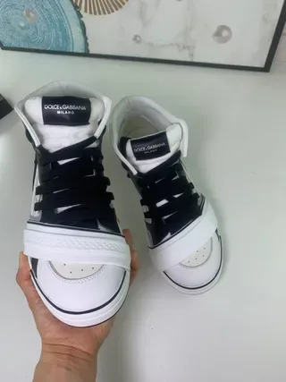 Dolce & Gabbana White Black High-Top Strap-Accented Sneakers 6