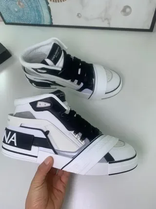 Dolce & Gabbana White Black High-Top Strap-Accented Sneakers 7