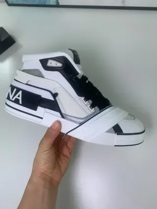 Dolce & Gabbana White Black High-Top Strap-Accented Sneakers 8