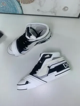 Dolce & Gabbana White Black High-Top Strap-Accented Sneakers 9