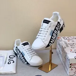 Dolce & Gabbana White Black Leather Upper Logo Sideband Lifestyle Sneakers