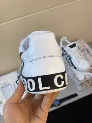 Dolce & Gabbana Tênis Lifestyle de Couro Branco e Preto com Logo na Banda Lateral 2