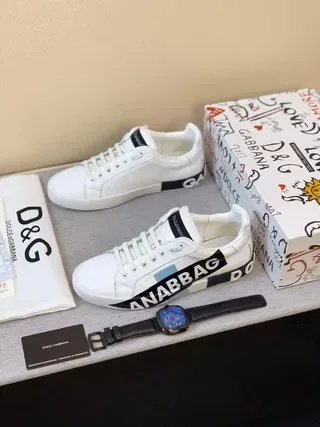 Dolce & Gabbana Tênis Lifestyle de Couro Branco e Preto com Logo na Banda Lateral 5