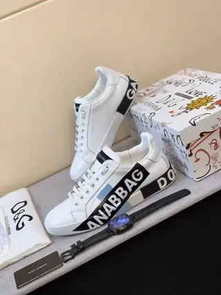 Dolce & Gabbana Tênis Lifestyle de Couro Branco e Preto com Logo na Banda Lateral 6