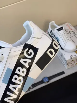 Dolce & Gabbana Tênis Lifestyle de Couro Branco e Preto com Logo na Banda Lateral 7