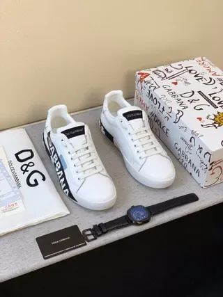 Dolce & Gabbana Tênis Lifestyle de Couro Branco e Preto com Logo na Banda Lateral 8