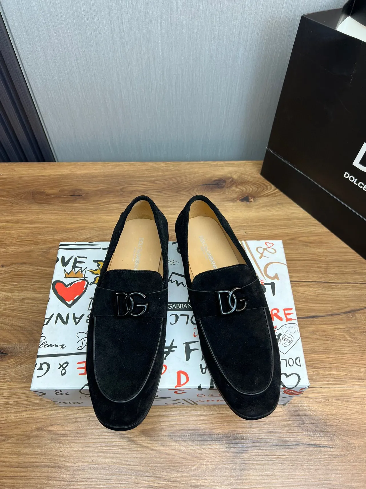 Dolce & Gabbana Black Suede Upper DG Monogram Buckle Loafer 2
