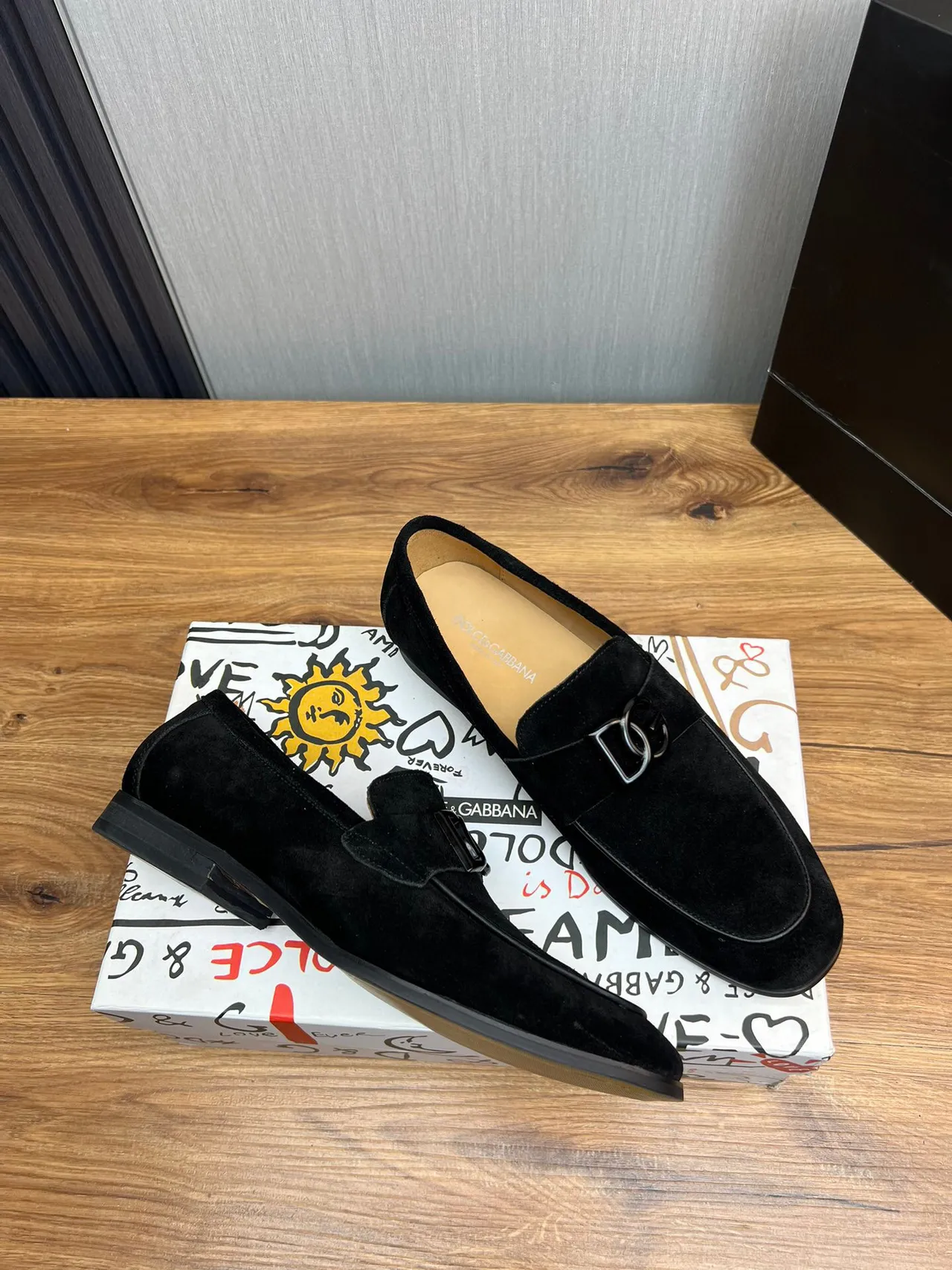 Dolce & Gabbana Black Suede Upper DG Monogram Buckle Loafer 8