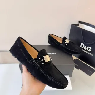 Dolce & Gabbana Loafer Black Silver Suede Upper Metal Plaque Accent Loafer