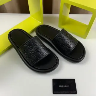 Dolce & Gabbana Monogrammed Slide Black Strap Molded Rubber Sole Slippers