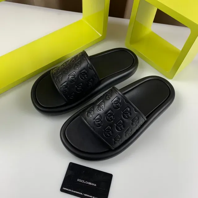 Dolce & Gabbana Monogrammed Slide Black Strap Molded Rubber Sole Slippers 2