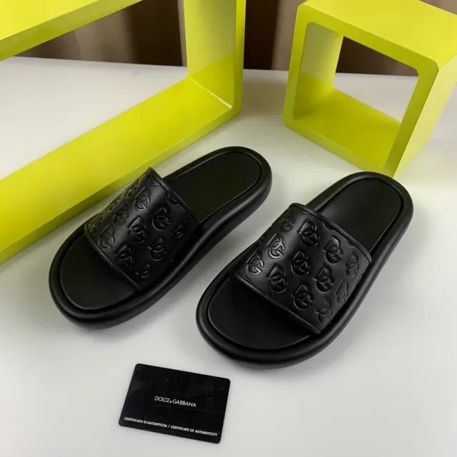 Dolce & Gabbana Monogrammed Slide Black Strap Molded Rubber Sole Slippers 3
