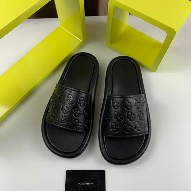 Dolce & Gabbana Monogrammed Slide Black Strap Molded Rubber Sole Slippers 4