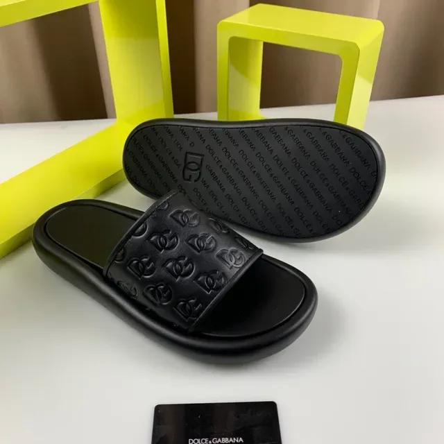 Dolce & Gabbana Monogrammed Slide Black Strap Molded Rubber Sole Slippers 5