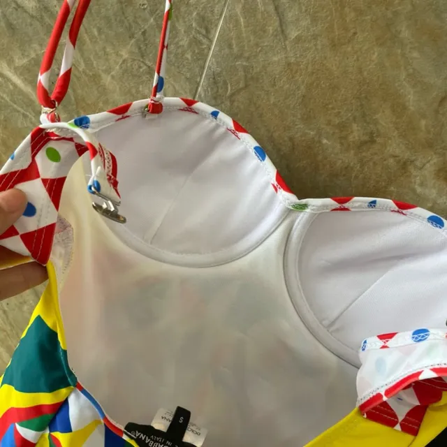 Dolce & Gabbana Multicolor Geométrico Kaleidoscópico Impressão Com aro Busto Traje de banho 4