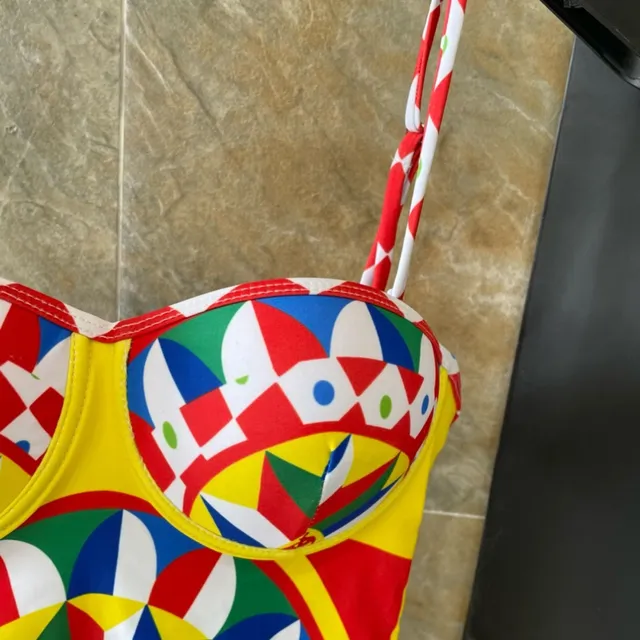 Dolce & Gabbana Multicolor Geométrico Kaleidoscópico Impressão Com aro Busto Traje de banho 6