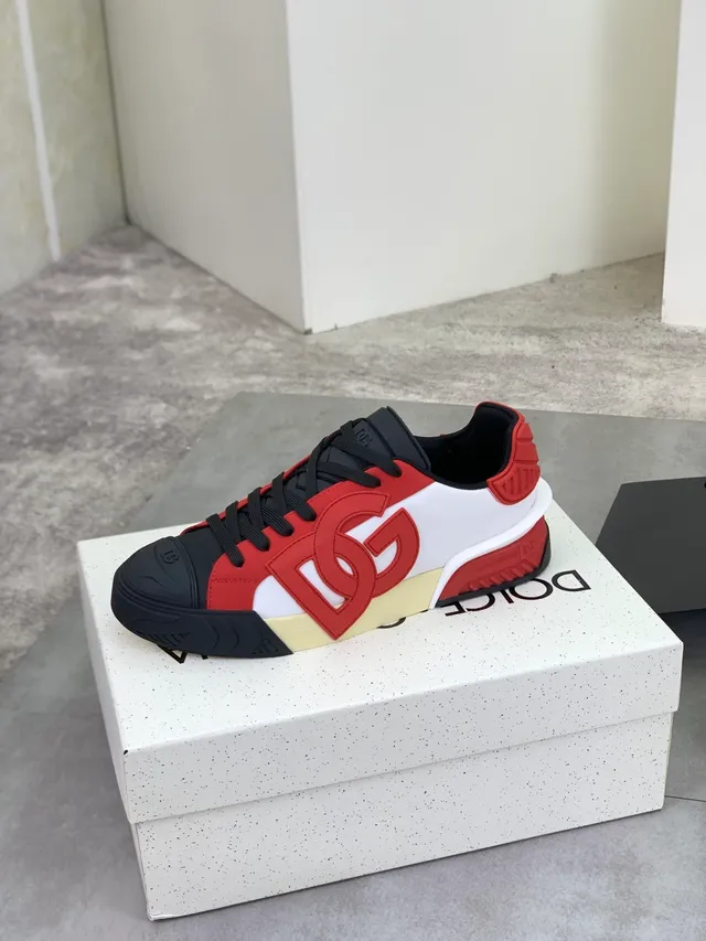 Dolce & Gabbana NS1 Rouge Noir Logo Bold Panneau Latéral Semelle Sculptée Chunky Sneakers Lifestyle 4